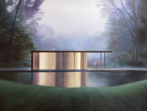 Pavillon VI (Lesende), 2023, acrylic on canvas, 105 x 140 cm