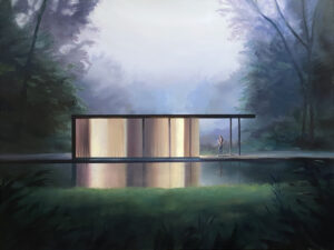 Pavillon VI (Lesende), 2022/25, Acryl auf Leinwand, 105 x 140 cm